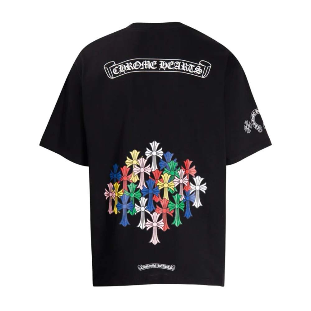 Chrome Hearts Black Tee with Colorful Cross Design